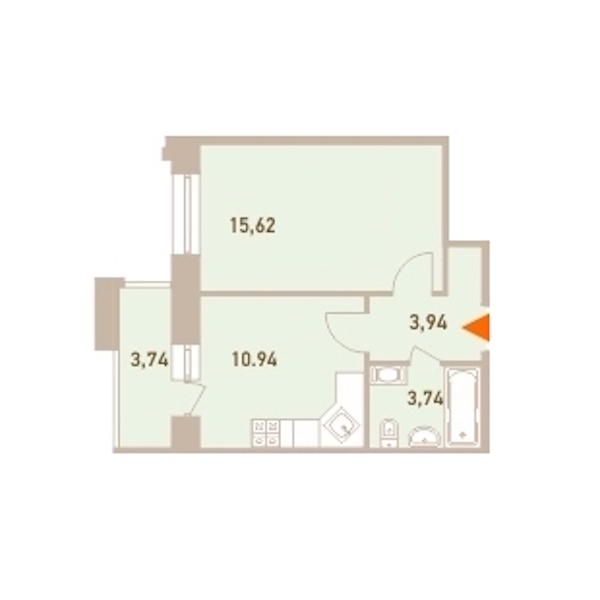 1-комнатная, 35 м² — ЖК ЖК Новый Лесснер