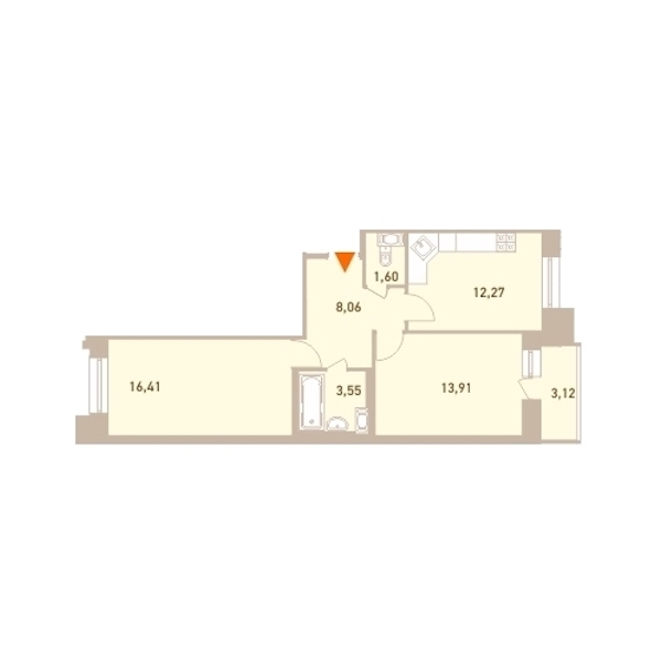 2-комнатная, 57 м² — ЖК ЖК Новый Лесснер
