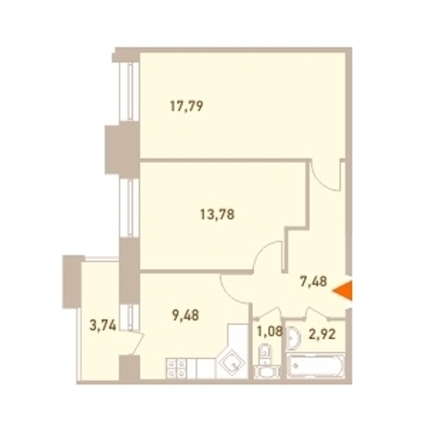 2-комнатная, 54 м² — ЖК ЖК Новый Лесснер