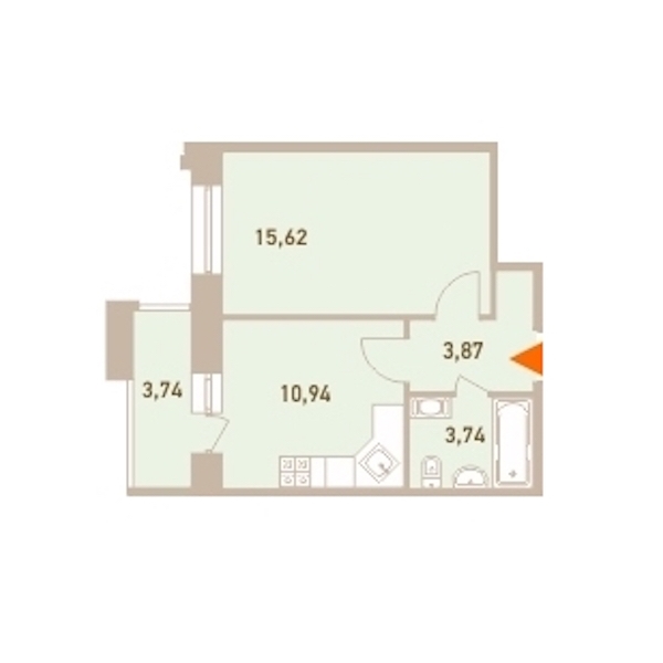 1-комнатная, 35 м² — ЖК ЖК Новый Лесснер