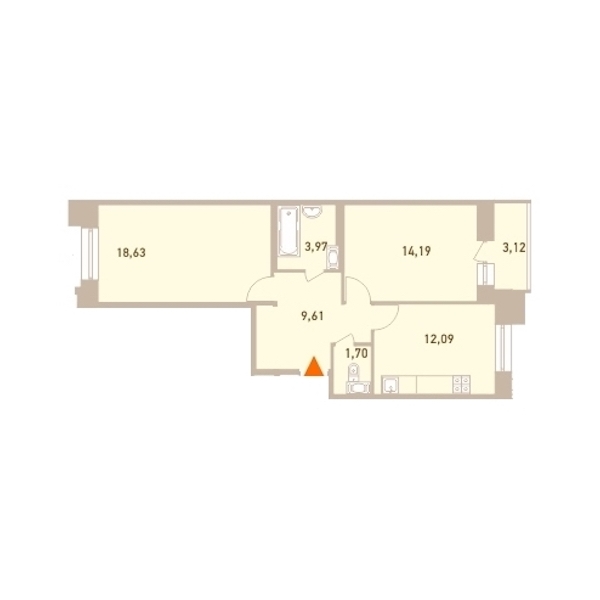 2-комнатная, 61 м² — ЖК ЖК Новый Лесснер