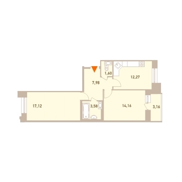 2-комнатная, 58 м² — ЖК ЖК Новый Лесснер