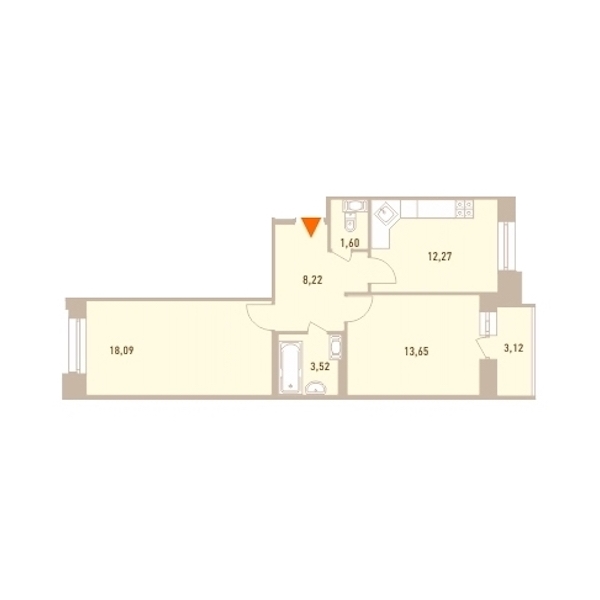 2-комнатная, 58 м² — ЖК ЖК Новый Лесснер