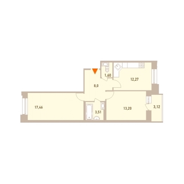 2-комнатная, 57 м² — ЖК ЖК Новый Лесснер