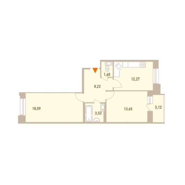 2-комнатная, 58 м² — ЖК ЖК Новый Лесснер