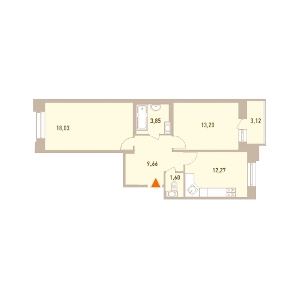 2-комнатная, 60 м² — ЖК ЖК Новый Лесснер