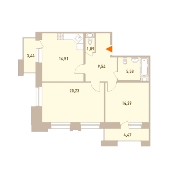 2-комнатная, 70 м² — ЖК ЖК Новый Лесснер