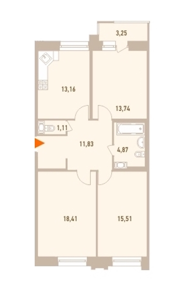 3-комнатная, 80 м² — ЖК ЖК Новый Лесснер