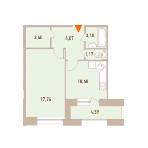 1-комнатная, 44 м² — ЖК ЖК Новый Лесснер