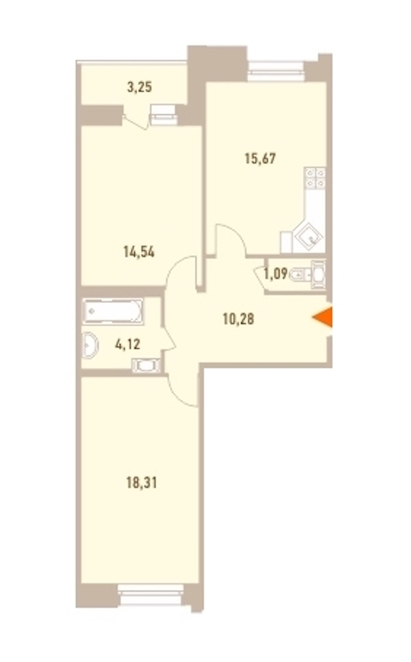2-комнатная, 66 м² — ЖК ЖК Новый Лесснер