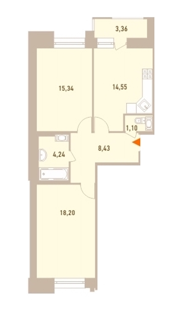 2-комнатная, 64 м² — ЖК ЖК Новый Лесснер