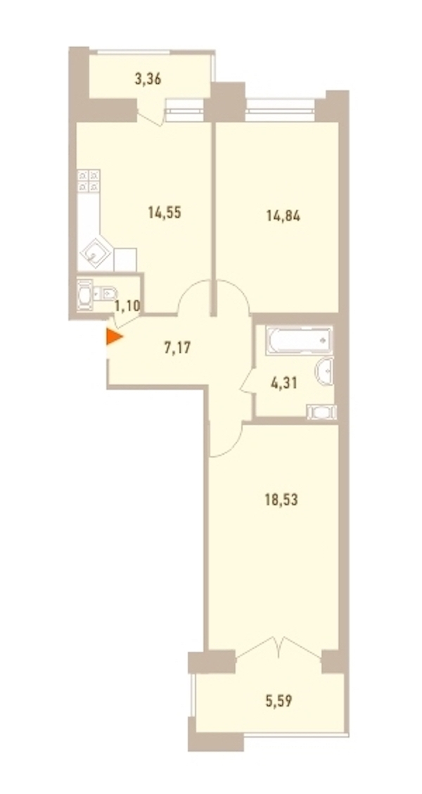 2-комнатная, 64 м² — ЖК ЖК Новый Лесснер