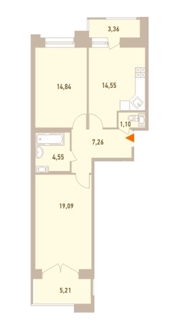 2-комнатная, 65 м² — ЖК ЖК Новый Лесснер