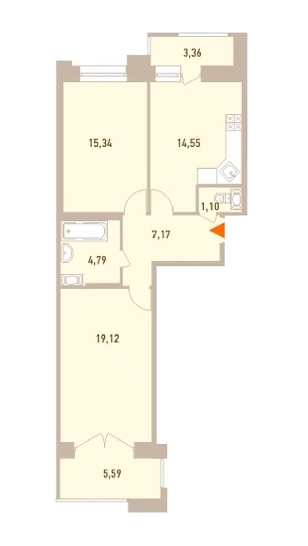 2-комнатная, 65 м² — ЖК ЖК Новый Лесснер