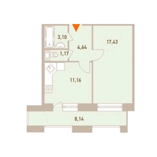 1-комнатная, 40 м² — ЖК ЖК Новый Лесснер