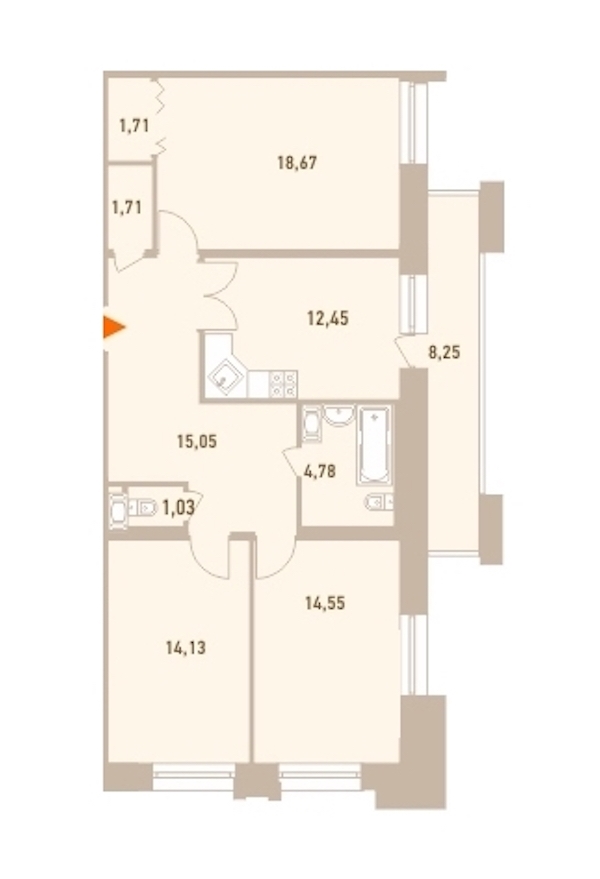 3-комнатная, 87 м² — ЖК ЖК Новый Лесснер