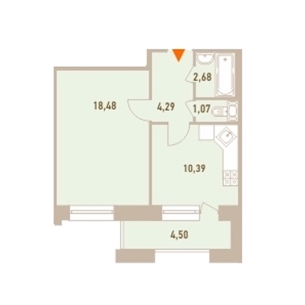 1-комнатная, 39 м² — ЖК ЖК Новый Лесснер