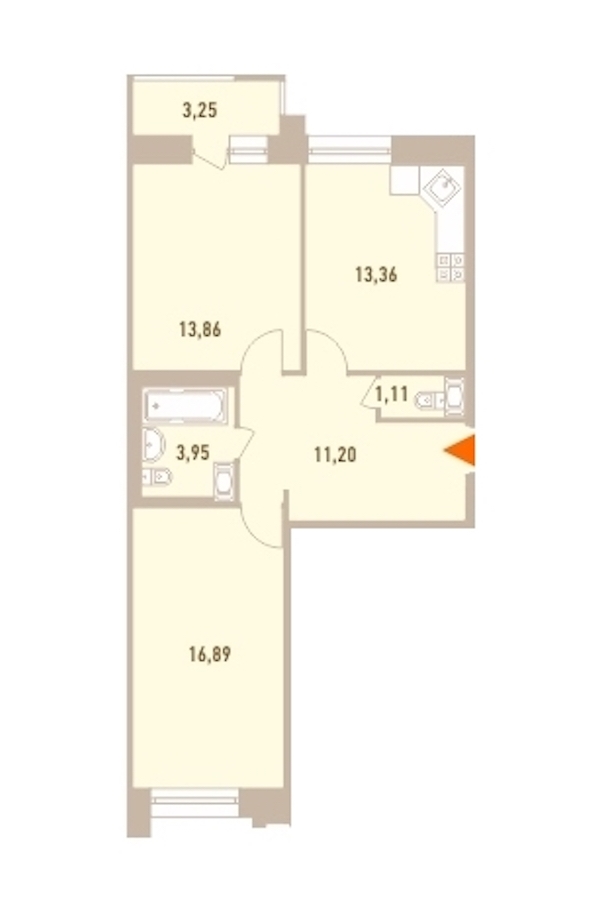 2-комнатная, 62 м² — ЖК ЖК Новый Лесснер