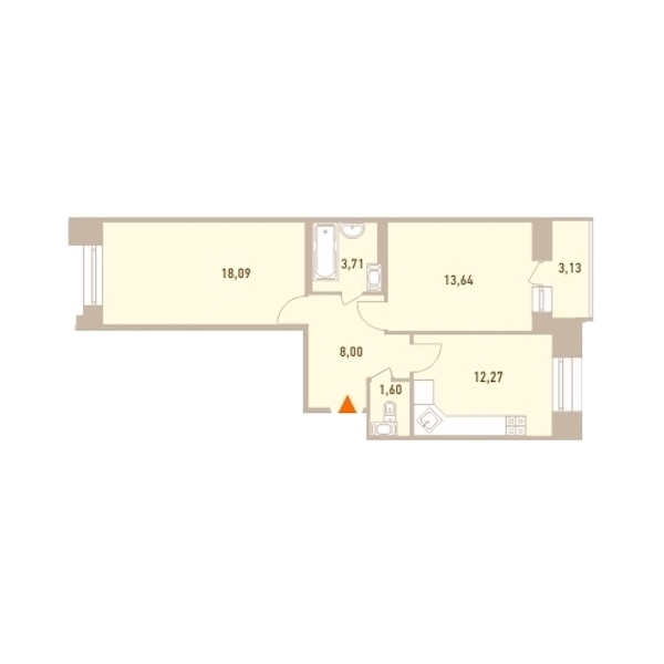 2-комнатная, 58 м² — ЖК ЖК Новый Лесснер