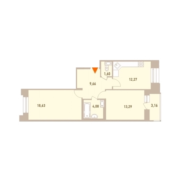 2-комнатная, 60 м² — ЖК ЖК Новый Лесснер