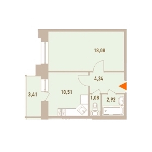 1-комнатная, 38 м² — ЖК ЖК Новый Лесснер