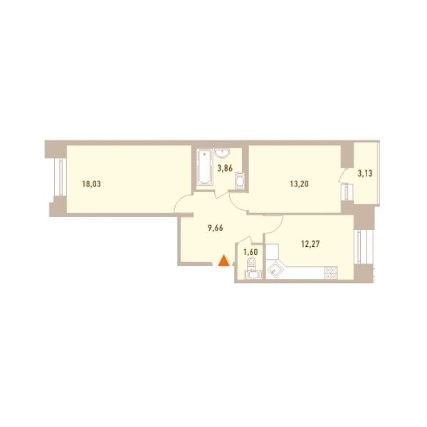 2-комнатная, 60 м² — ЖК ЖК Новый Лесснер