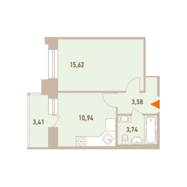 1-комнатная, 35 м² — ЖК ЖК Новый Лесснер