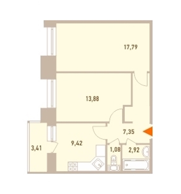 2-комнатная, 53 м² — ЖК ЖК Новый Лесснер