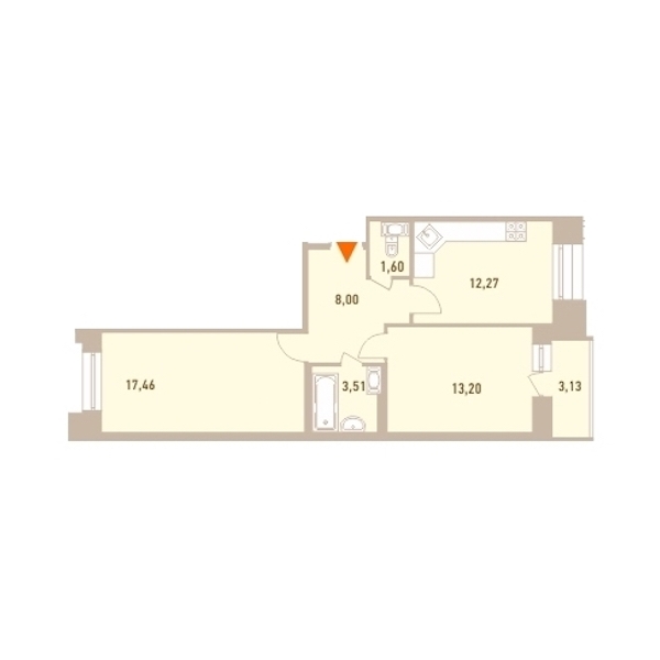 2-комнатная, 57 м² — ЖК ЖК Новый Лесснер