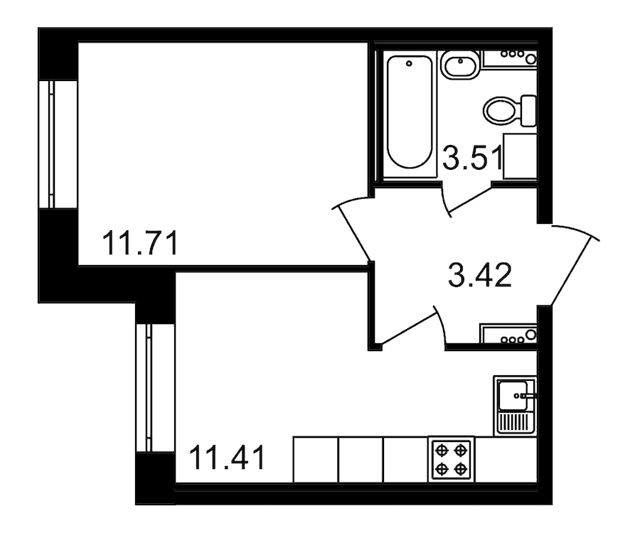 1-комнатная, 31 м² — ЖК ЖК Елизаровский