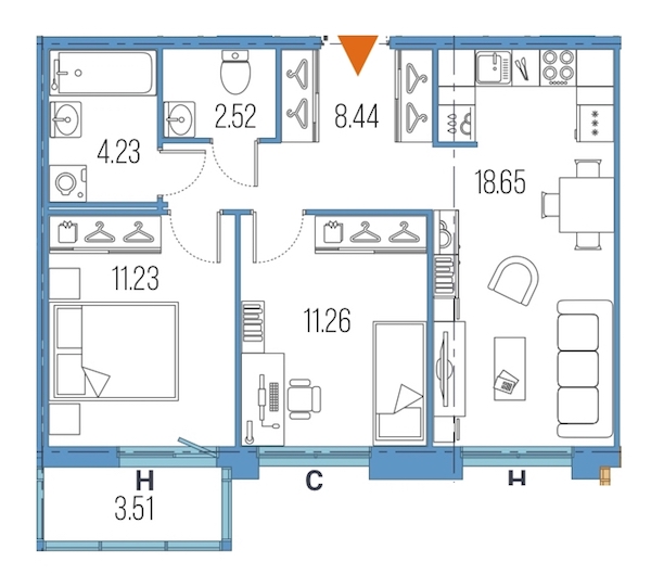 2-комнатная, 56 м² — ЖК ЖК Legenda Героев
