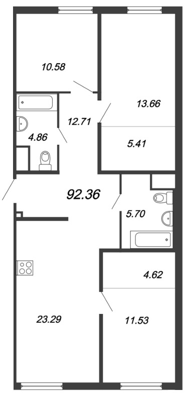 3-комнатная, 92 м² — ЖК ЖК Магнифика Резиденс (Magnifika Residence)
