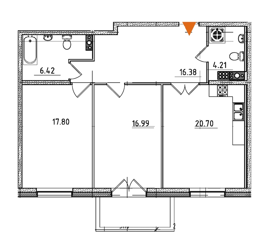 2-комнатная, 84 м² — ЖК ЖК Петровская доминанта