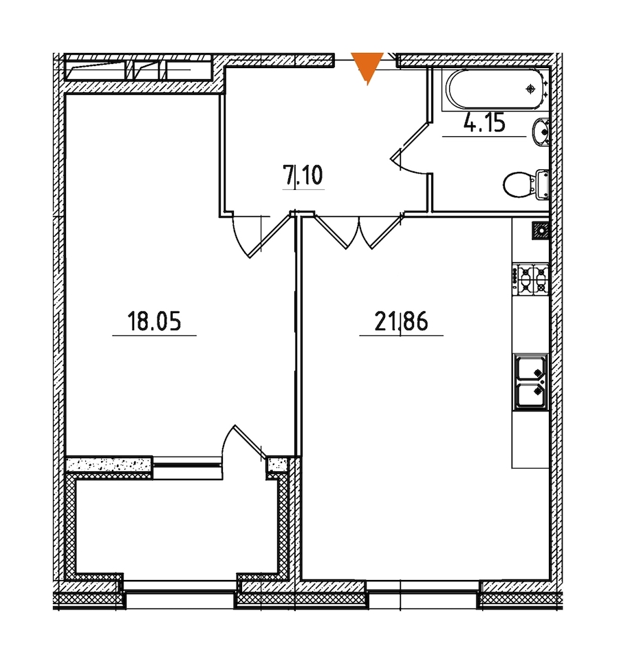 1-комнатная, 54 м² — ЖК ЖК Петровская доминанта
