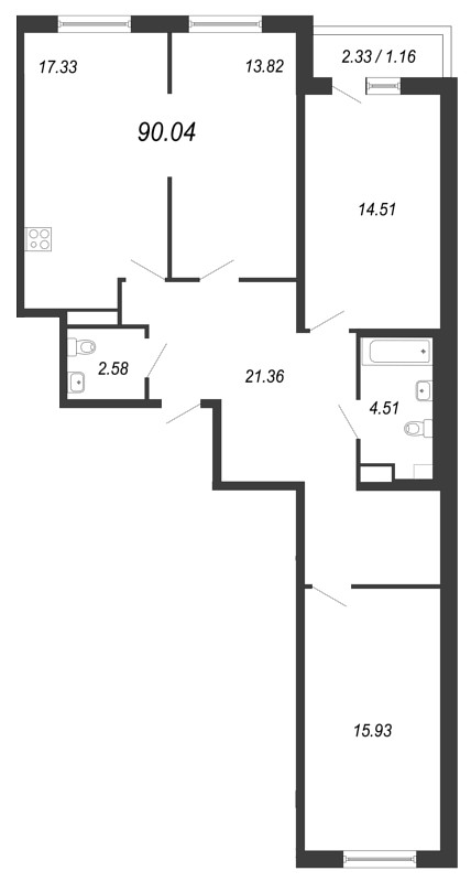 3-комнатная, 91 м² — ЖК ЖК Дом у Каретного