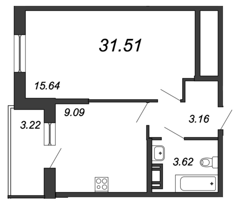 1-комнатная, 32 м² — ЖК ЖК ПаркЛэнд