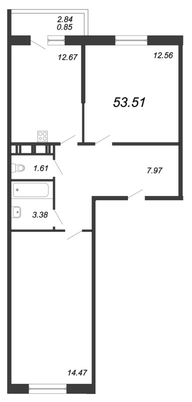 2-комнатная, 54 м² — ЖК ЖК Живи В Курортном