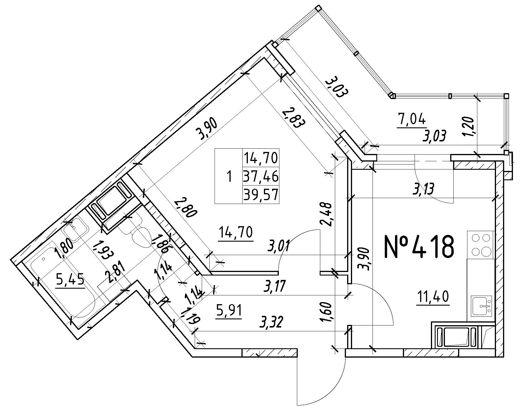 1-комнатная, 40 м² — ЖК Ап-квартал Московский (Up-квартал Московский)