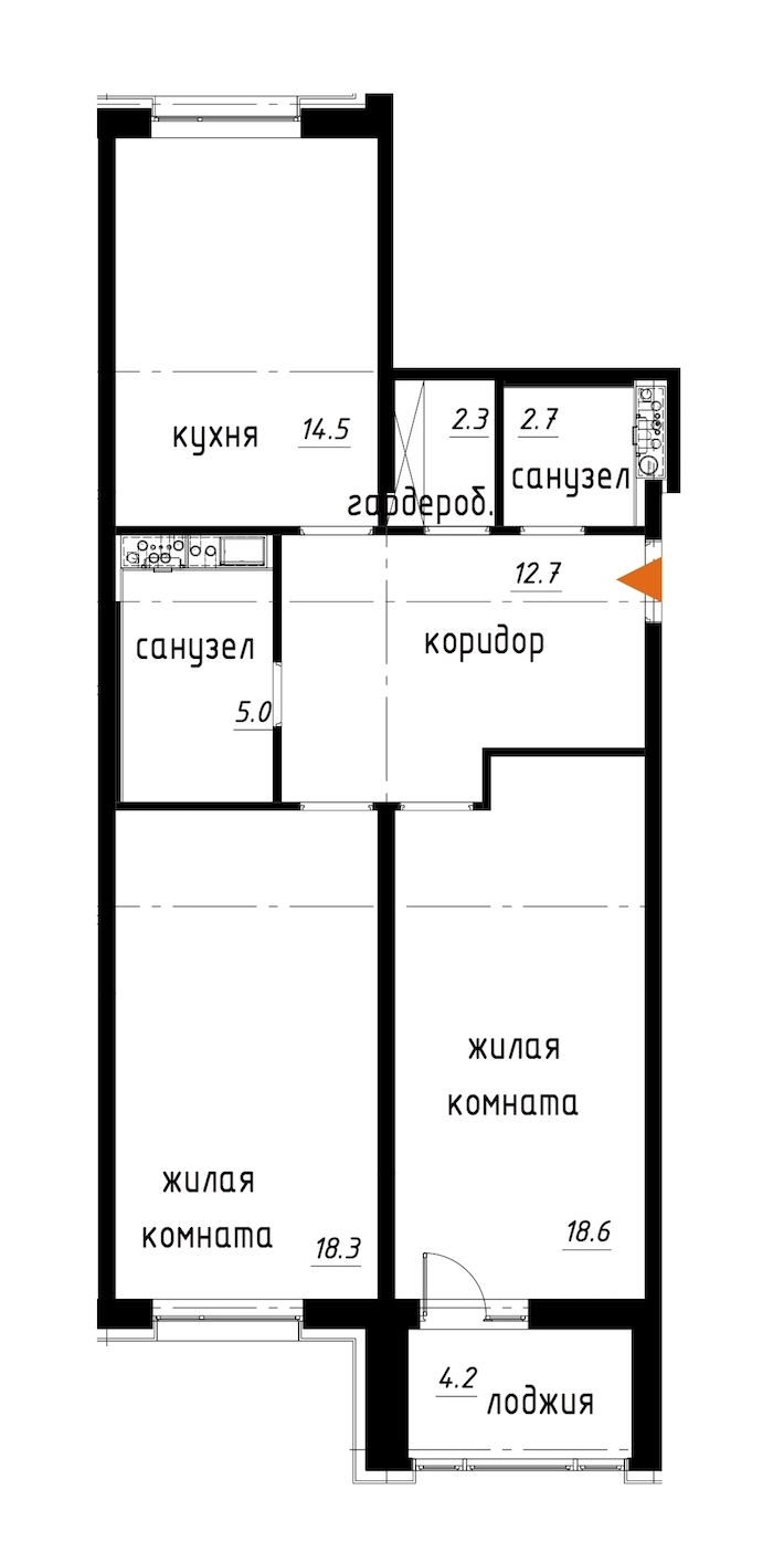 2-комнатная, 76 м² — ЖК ЖК Лайф Лесная