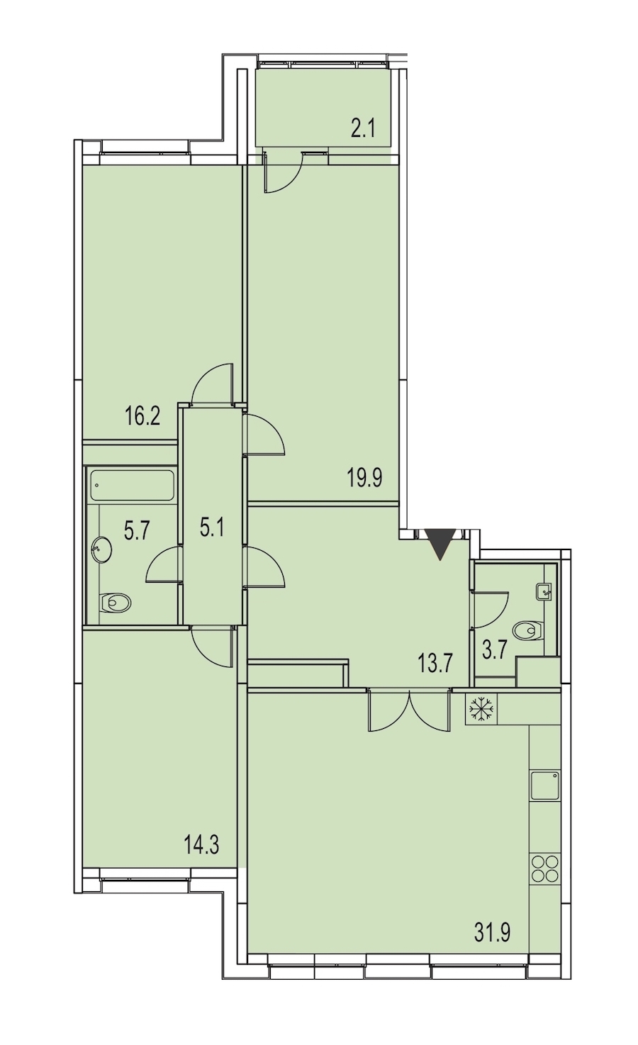 3-комнатная, 113 м² — ЖК ЖК Лайф Лесная