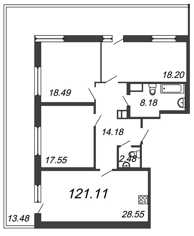 3-комнатная, 121 м² — ЖК ЖК Botanica (Ботаника)