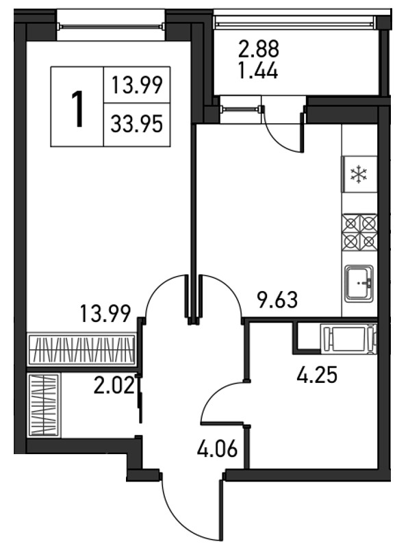 1-комнатная, 35 м² — ЖК ЖК Дом на Львовской