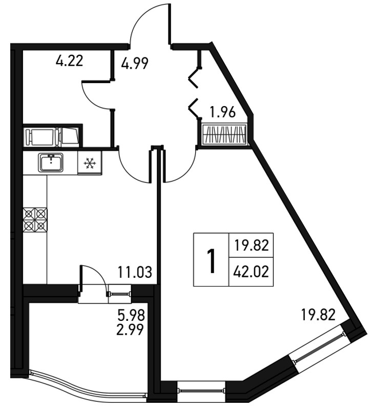 1-комнатная, 45 м² — ЖК ЖК Дом на Львовской