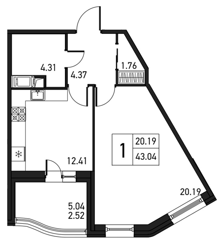 1-комнатная, 46 м² — ЖК ЖК Дом на Львовской