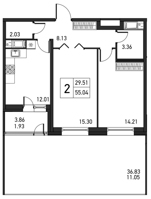 2-комнатная, 68 м² — ЖК ЖК Дом на Львовской