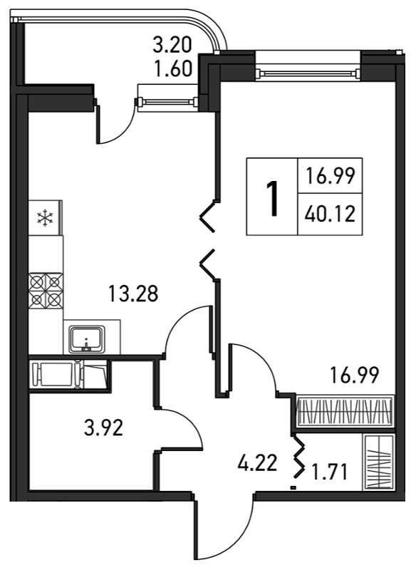 1-комнатная, 42 м² — ЖК ЖК Дом на Львовской