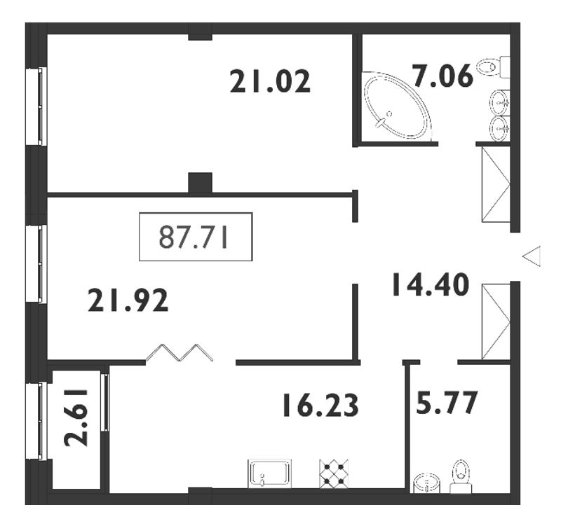 2-комнатная, 88 м² — ЖК ЖК Neva Haus (Нева Хаус)