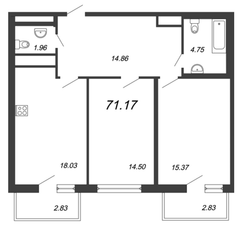 2-комнатная, 70 м² — ЖК ЖК Neva-Neva (Нева-Нева)