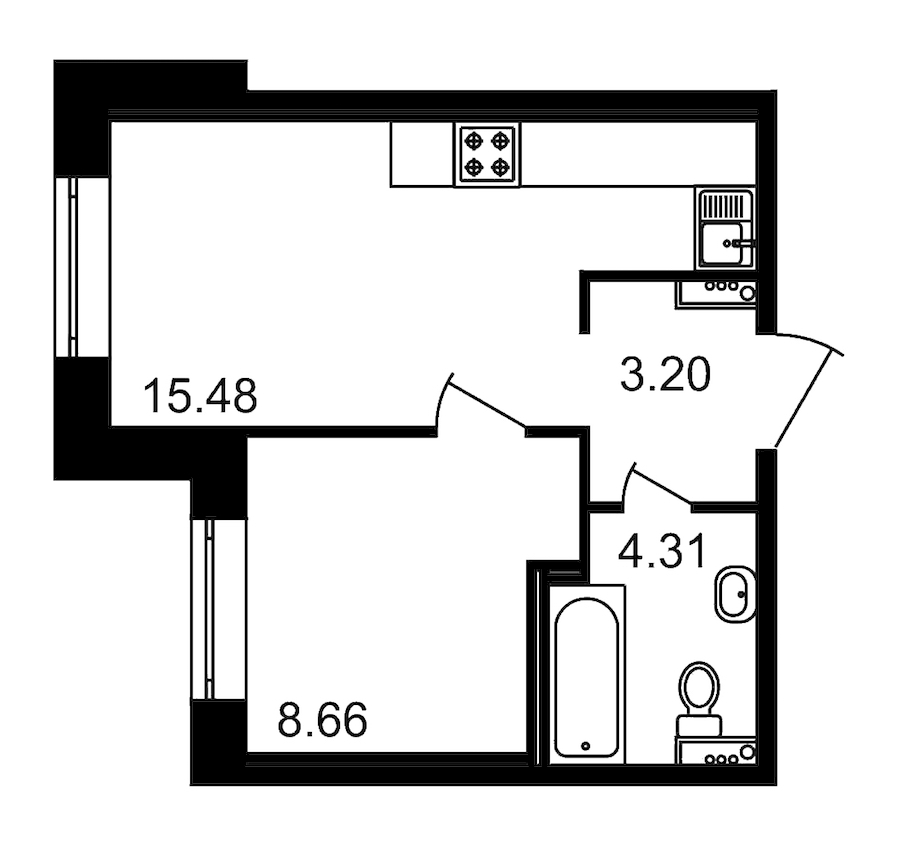 1-комнатная, 32 м² — ЖК ЖК Елизаровский