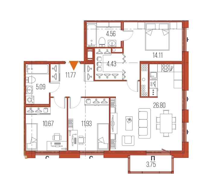 3-комнатная, 89 м² — ЖК ЖК Legenda Героев